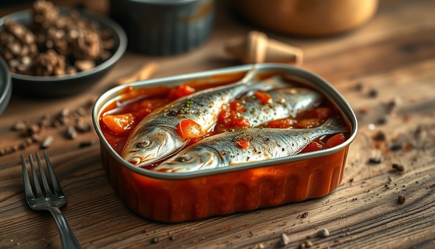 Sardines in tomato sauce health benefits shown with fresh herbs.