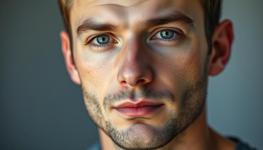 Close-up portrait of a man with short hair, neutral expression.