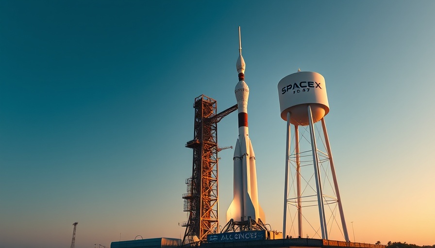 SpaceX Falcon 9 and tower at launch pad during flight delay.