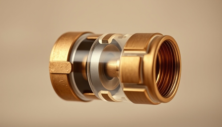 Close-up of a cross-section brass plumbing fitting.