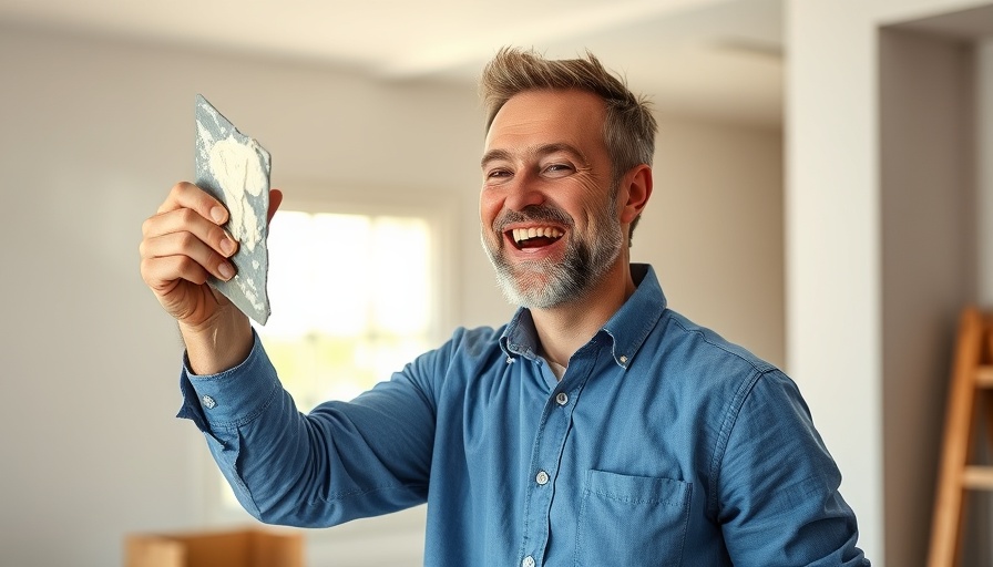 Home improvement expert spreading plaster on a trowel indoors.
