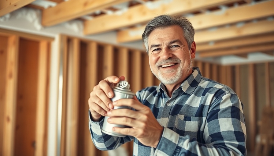 Middle-aged man smiling during a home improvement project.