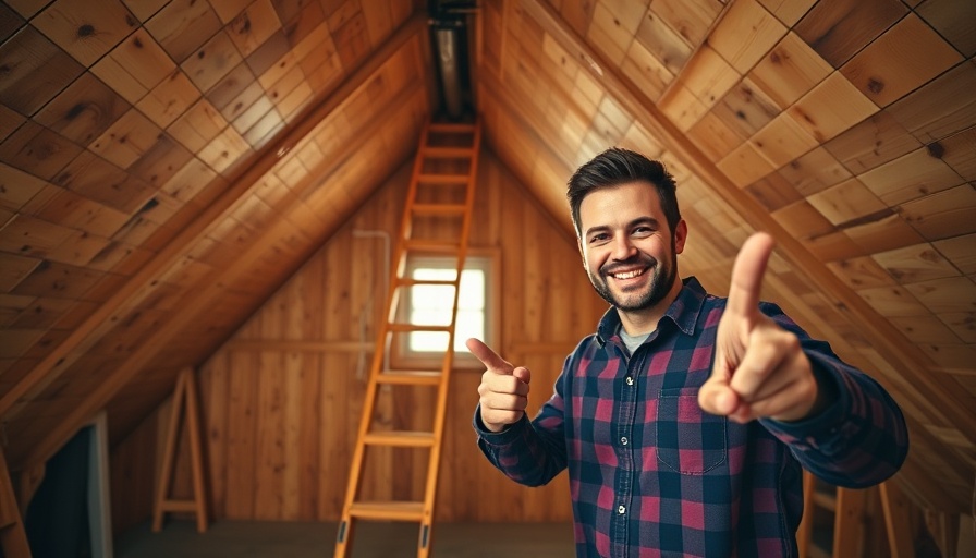 Enthusiastic person pointing at garage attic storage solution.