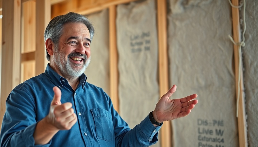Middle-aged man demonstrates thermal bridge and thermal break in construction.