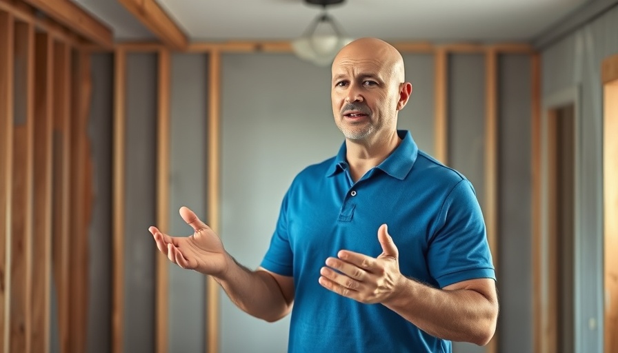 Bald man in blue polo shirt, home improvement context