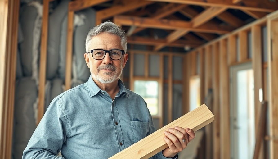Middle-aged man holding a beam in a home improvement setting.