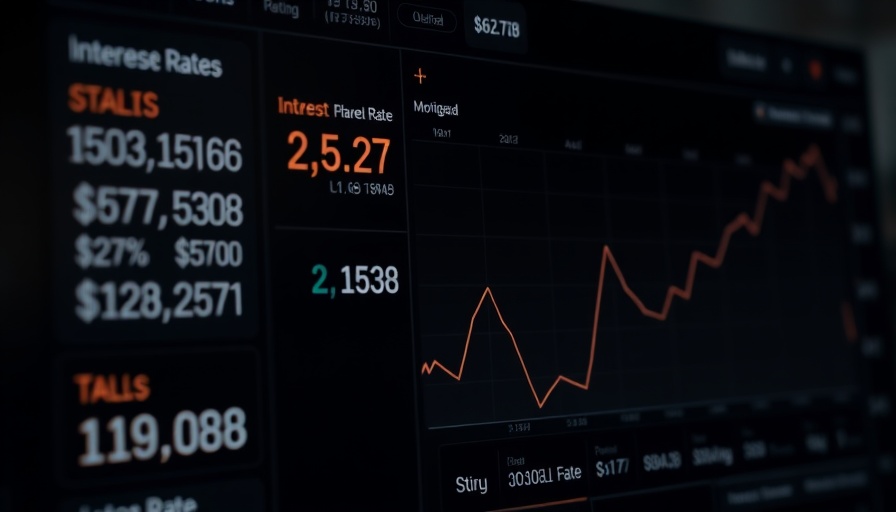 Dark financial dashboard showing daily mortgage rates and trends.