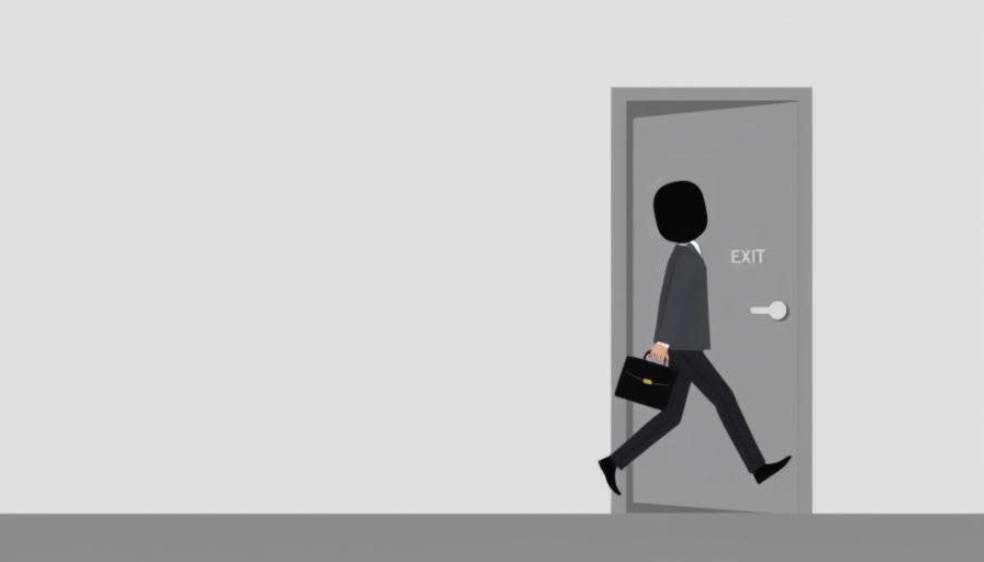 Illustration of business exit with person holding briefcase.