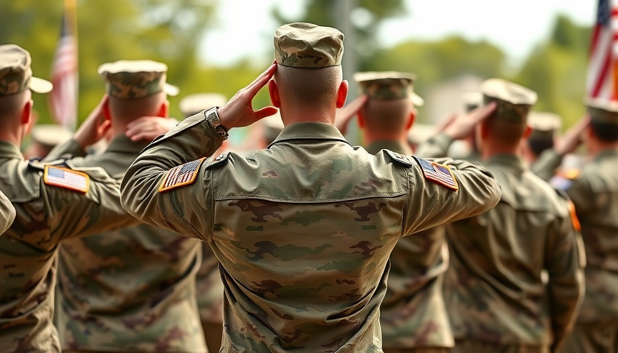 Soldiers saluting in line with flag patches, veteran resources community network.