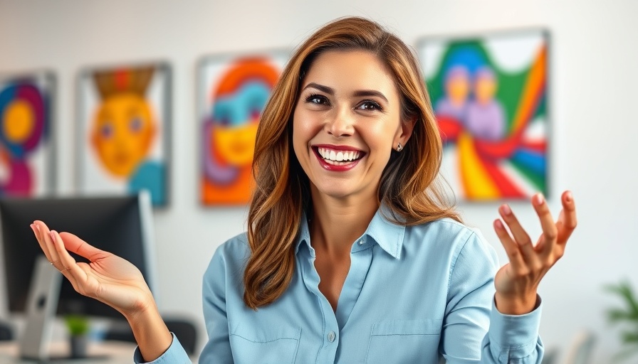 Smiling woman explaining VA loan options after foreclosure in an office.
