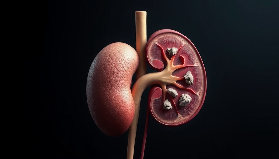 Detailed illustration of kidney with stones for enzyme-loaded magnetic robots treatment.