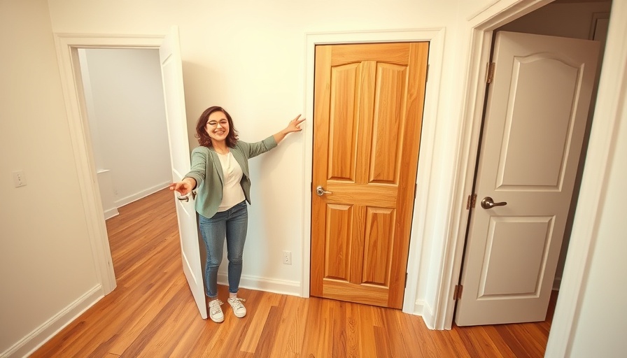 Young woman highlighting a closet door, ideal for house flipping investment strategies