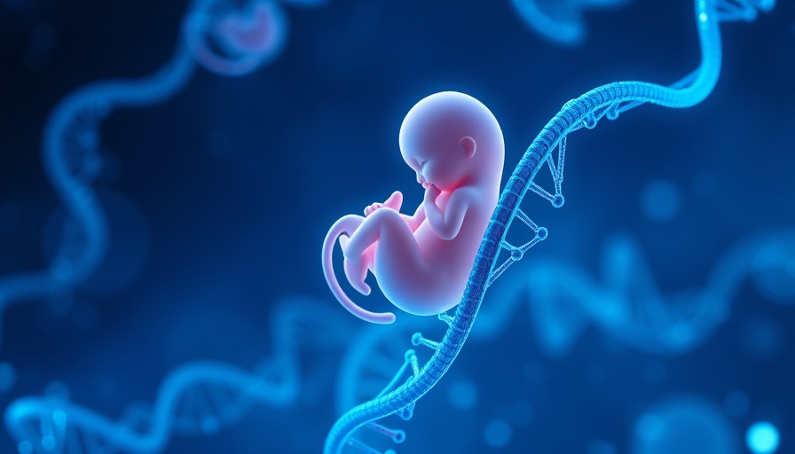 Futuristic fetus and DNA helix illustration symbolizing Skeletal Dysplasia Market Growth.