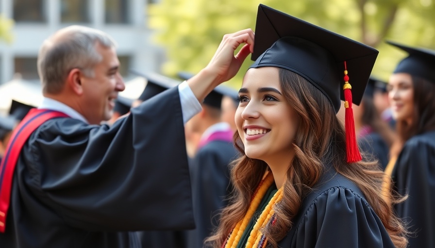 Higher education graduation ceremony with mentor and graduate