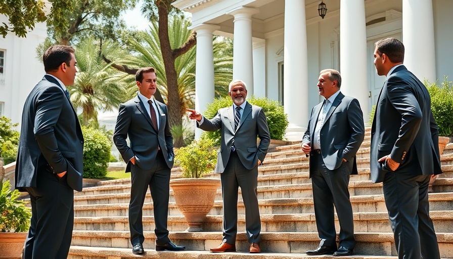 Group of men in suits discussing outdoors, one pointing, crime rate drop for seniors