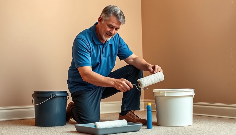 Man demonstrating how to store paint roller indoors.