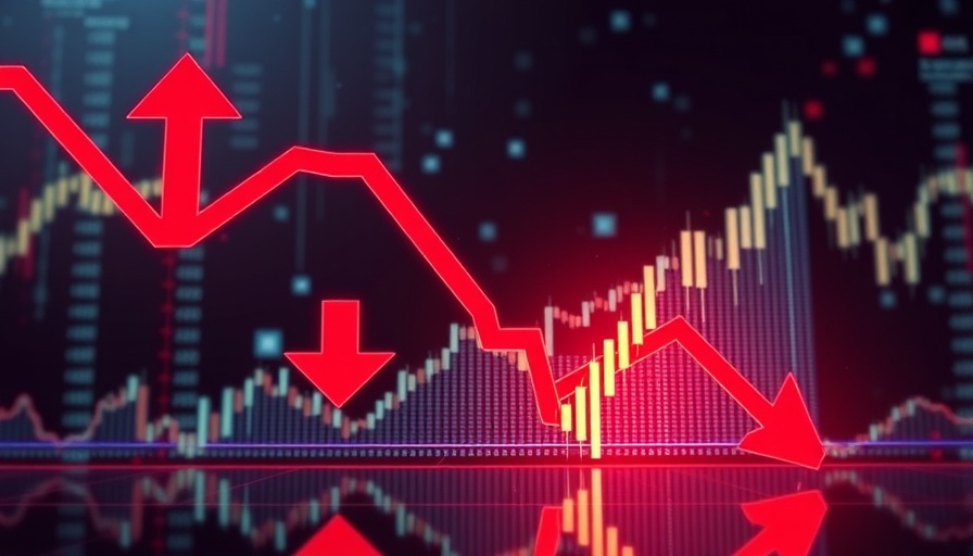 Stock market crash graph with red arrows symbolizing Dow decline of 542 points.