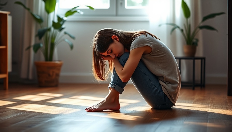 Young woman experiencing poststroke depression, sitting alone.