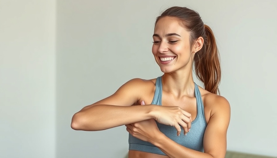 Athletic woman uses ice pack for quick tennis elbow fix, indoor setting.