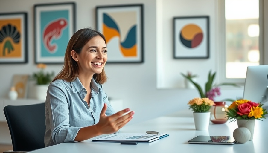 Woman explaining VA loans vs. conventional loans at a desk in a modern home office.