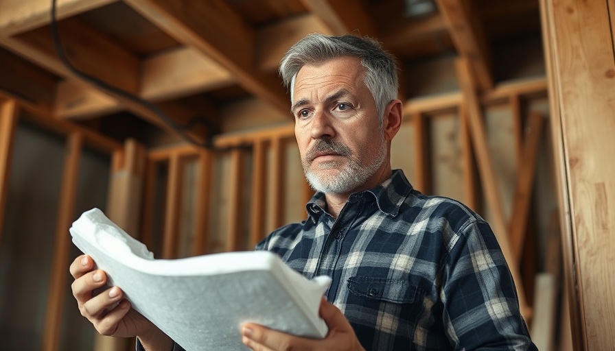 Middle-aged man demonstrating soundproofing techniques with insulation foam.