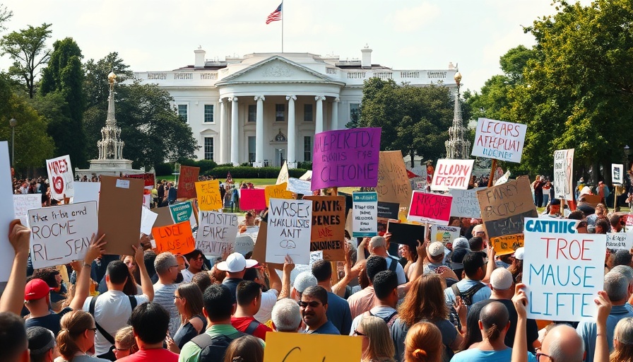 Protest scene near the White House with police presence, highlighting crime emergency in Washington D.C.