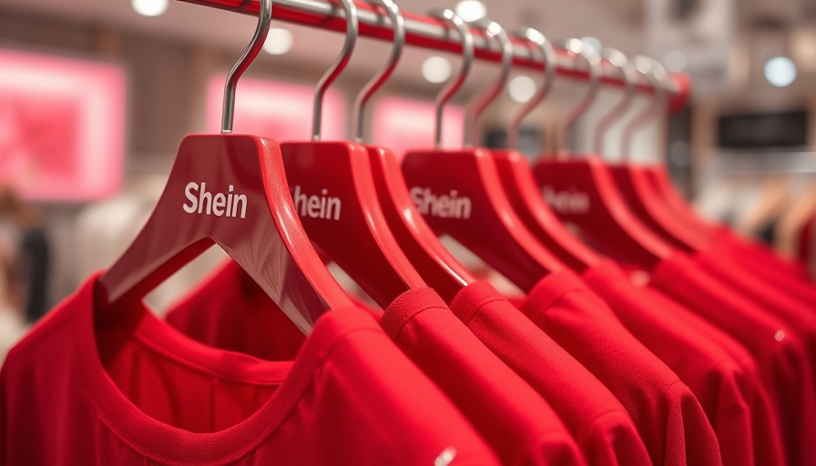 Shein clothing hangers displaying red garments, indicating Shein's UK profits.