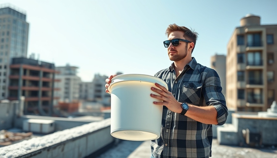 Man on rooftop preparing for solar panel durability test under clear sky.