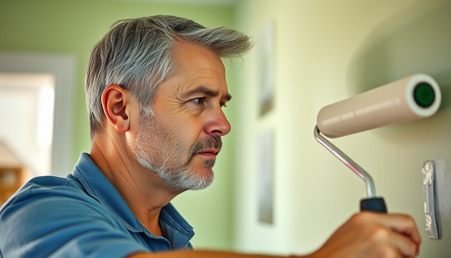 Home improvement painting project with man in blue shirt.
