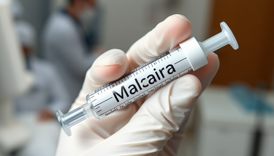Detailed syringe labeled 'Malaria', hands in gloves, India malaria vaccine criteria