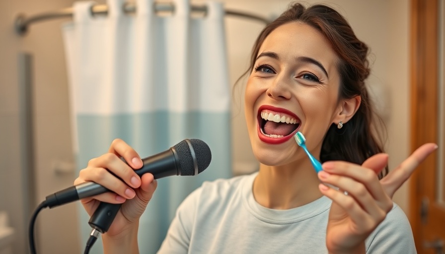 ASMR dental hygiene tutorial with excited presenter in bathroom.