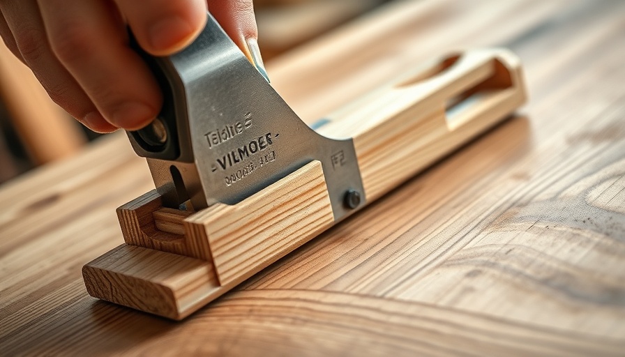 Homemade wood cutter setup, close-up view on wooden table.