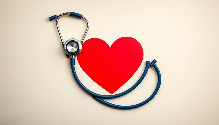 Creative heart health symbol with stethoscope and red heart against cream background.