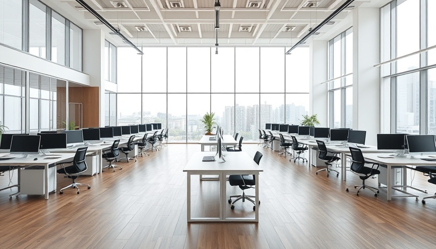 Modern office reflecting business costs for 2026 with desks and computers.