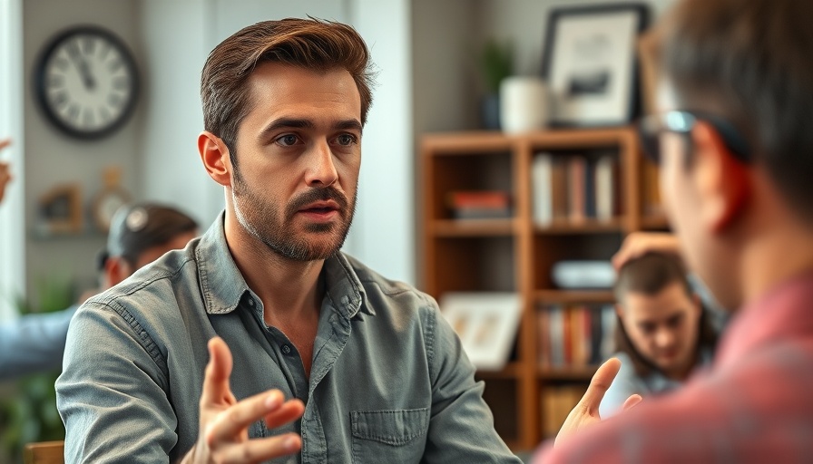 Focused individual discussing roof repair in an office setting.