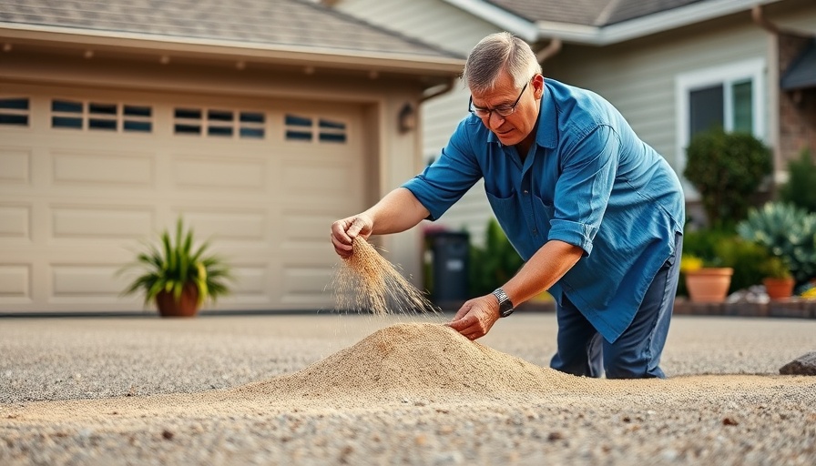 Man applying polymeric sand for home improvement in driveway.