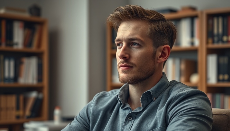 Casual man in office, thoughtful, become a boss starting as an employee