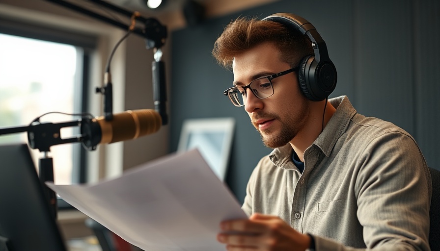 Radio host discussing roof repair insurance in a studio.