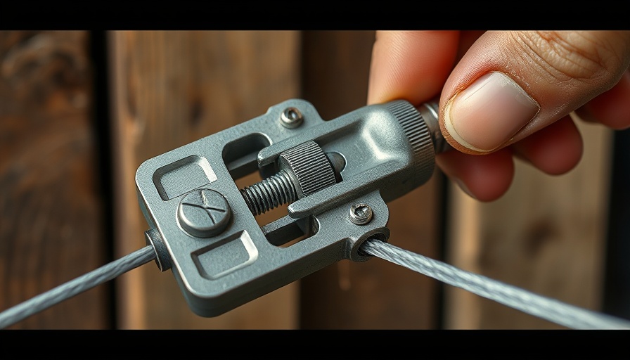 DIY tool for tensioning steel wire close-up.