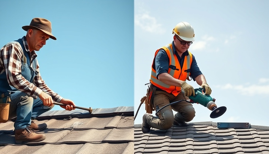 Roofing wages comparison: 1925 vs 2025 roofers working on rooftops, modern and vintage.