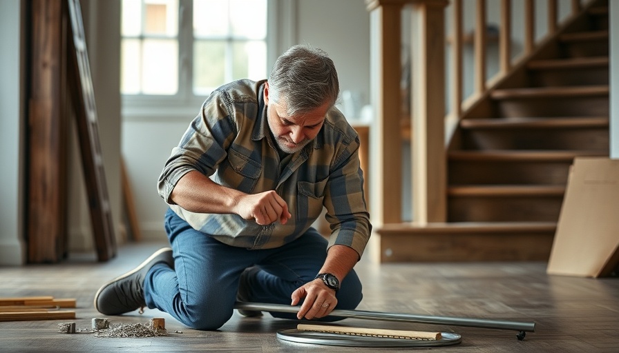 Middle-aged man demonstrating DIY home improvement task.