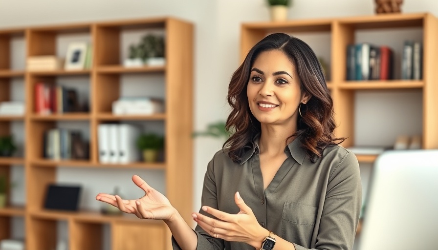 Confident woman in office discusses Zillow lawsuit impact on home buyers.