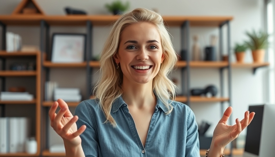 Blonde woman discussing buying a home nervously in a warm office setting.