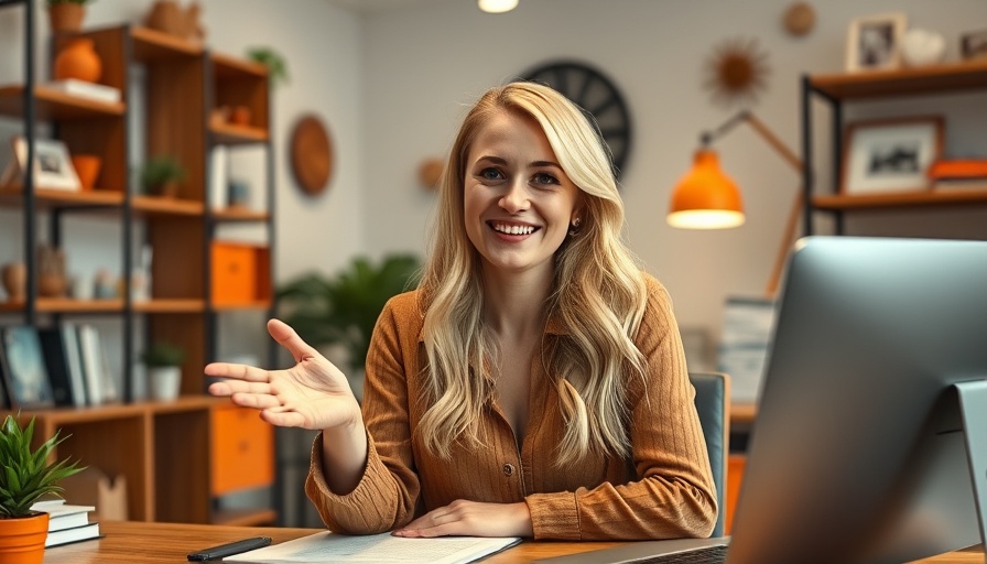 Smiling woman in a modern office discussing Housing Market 2025.