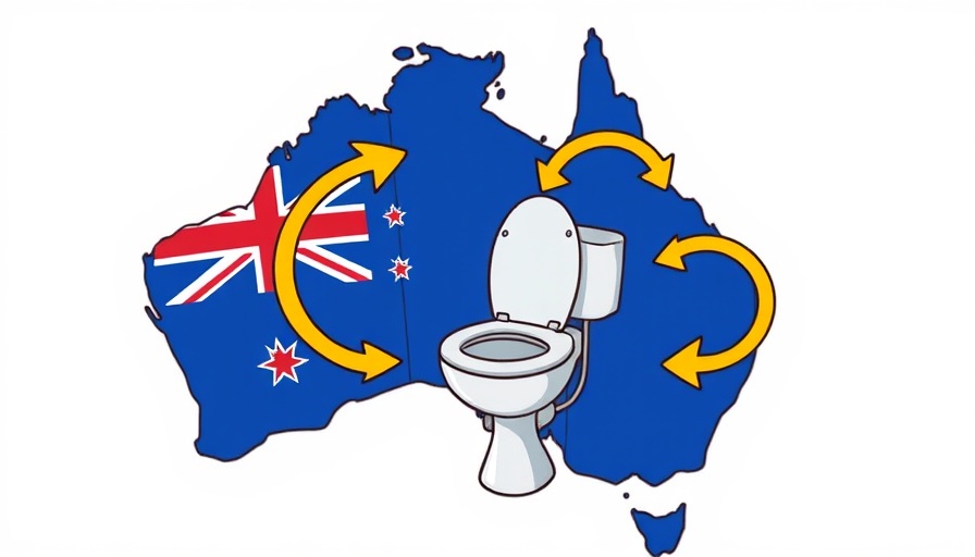 Do Australian toilets flush backwards illustration with map and toilet.