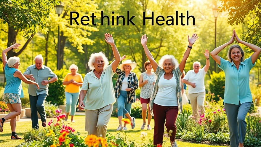Diverse older adults promoting emotional well-being in vibrant park activities.