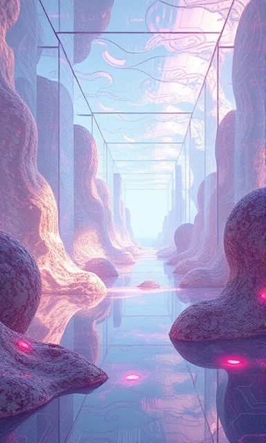 innovative Interactive Gregai innovation, inspired, developing a new digital landscape, photorealistic, set in a virtual reality environment with translucent walls, highly detailed, swirling digital constructs forming, utilizing HDR technology, iridescent colors, natural light infusion, shot with a 50mm prime lens.