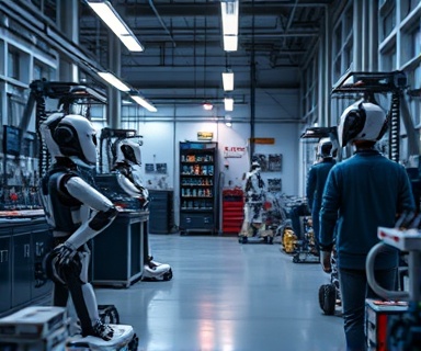 cutting-edge Interactive Gregai concept, thoughtful, optimizing AI algorithms, photorealistic, inside a futuristic workshop with high-tech tools, highly detailed, algorithms visualized in 3D, crystal-clear quality, cool tech-inspired colors, focused spotlighting, shot with a tilt-shift lens.