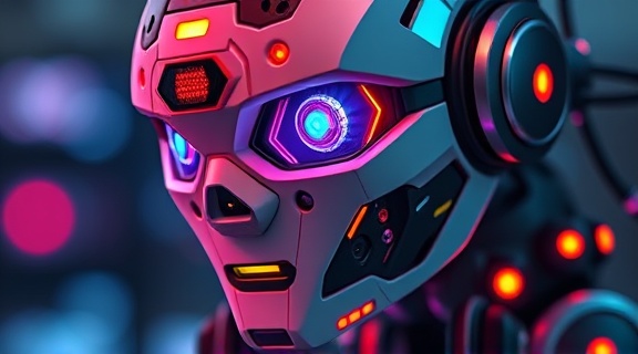 revolutionary Interactive Gregai technology, determined, deploying smart systems, photorealistic, on the digital frontier with AR enhancements, highly detailed, AI constructs actively adapting, with a precision finish, vivid digital spectrum, radiant LED backlighting, shot with a macro lens.