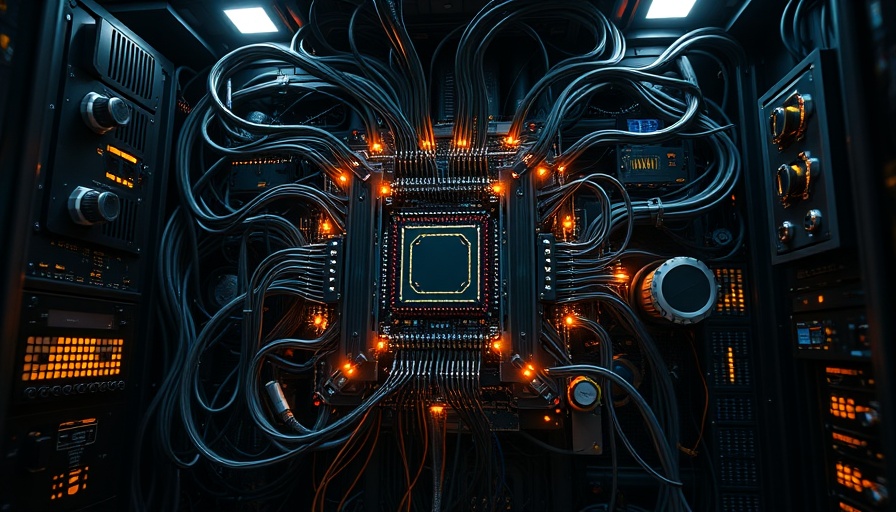 Intricate quantum computing setup with intricate wiring.